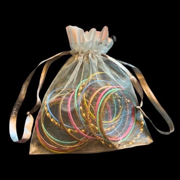 NWT Gold/ Pink/ Blue/ Turquoise Toned Metal Bangle Bracelet Set (24 Bangles) - Picture 7 of 8